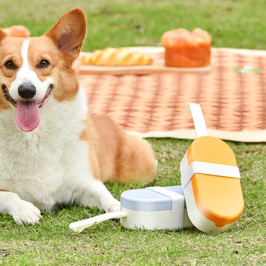 Portable pet water dispenser and dog feeder for travel