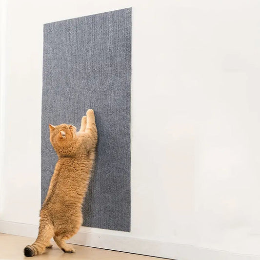 Grey non-woven cat scratching board on sofa