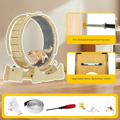 45-Inch Cat Exercise Wheel – Silent Treadmill with Safety Lock & Detachable Carpet Track