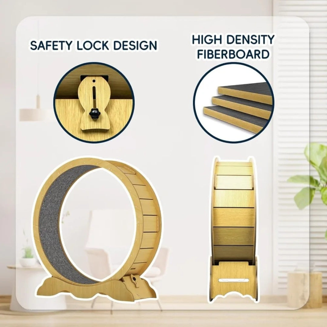 45-Inch Cat Exercise Wheel – Silent Treadmill with Safety Lock & Detachable Carpet Track