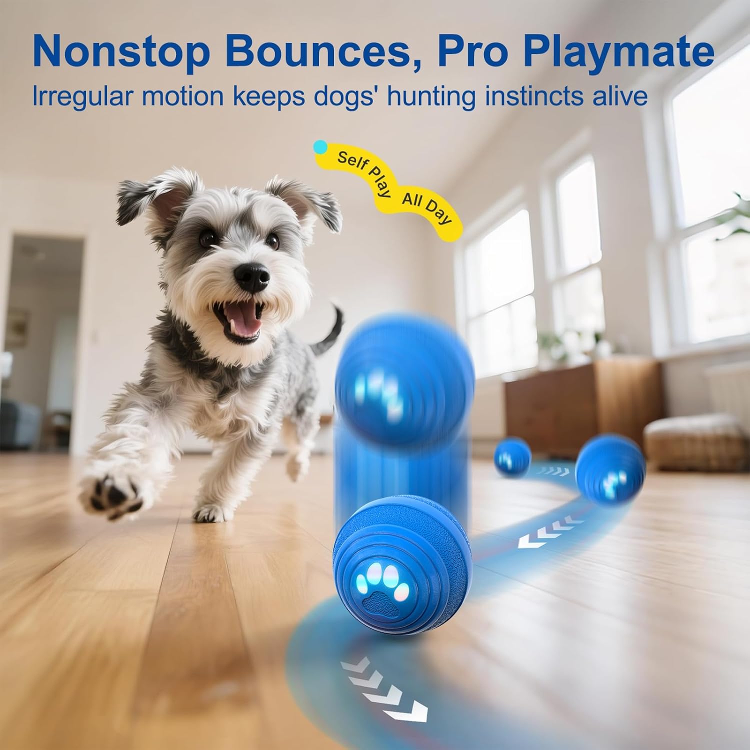 Smart bouncing dog ball toy with LED lights