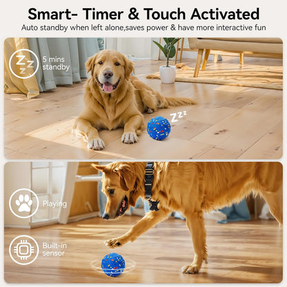 Smart interactive dog ball with automatic bounce and roll modes