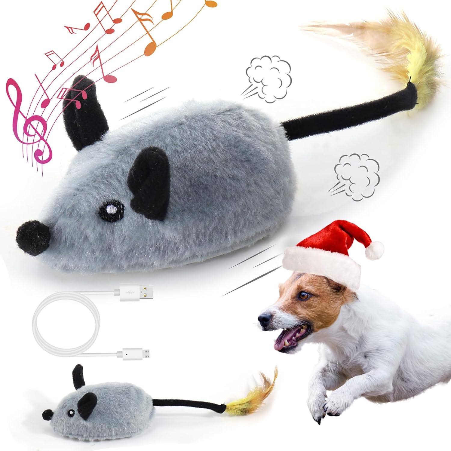 

Gray mouse toy for pets with wagging tail and motion sensor