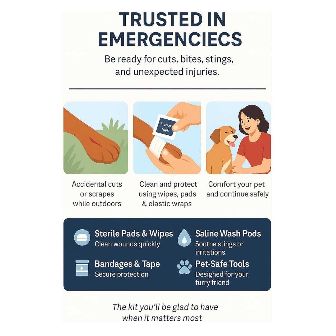 Organized 101-item pet emergency kit contents