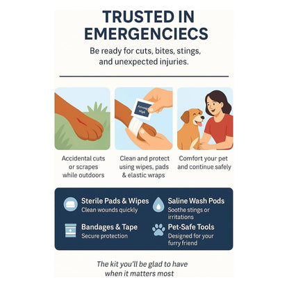 Organized 101-item pet emergency kit contents
