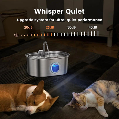 3.2L Stainless Steel Pet Water Fountain – Automatic Quiet Circulation Dispenser with Dual Filtration for Cats & Dogs