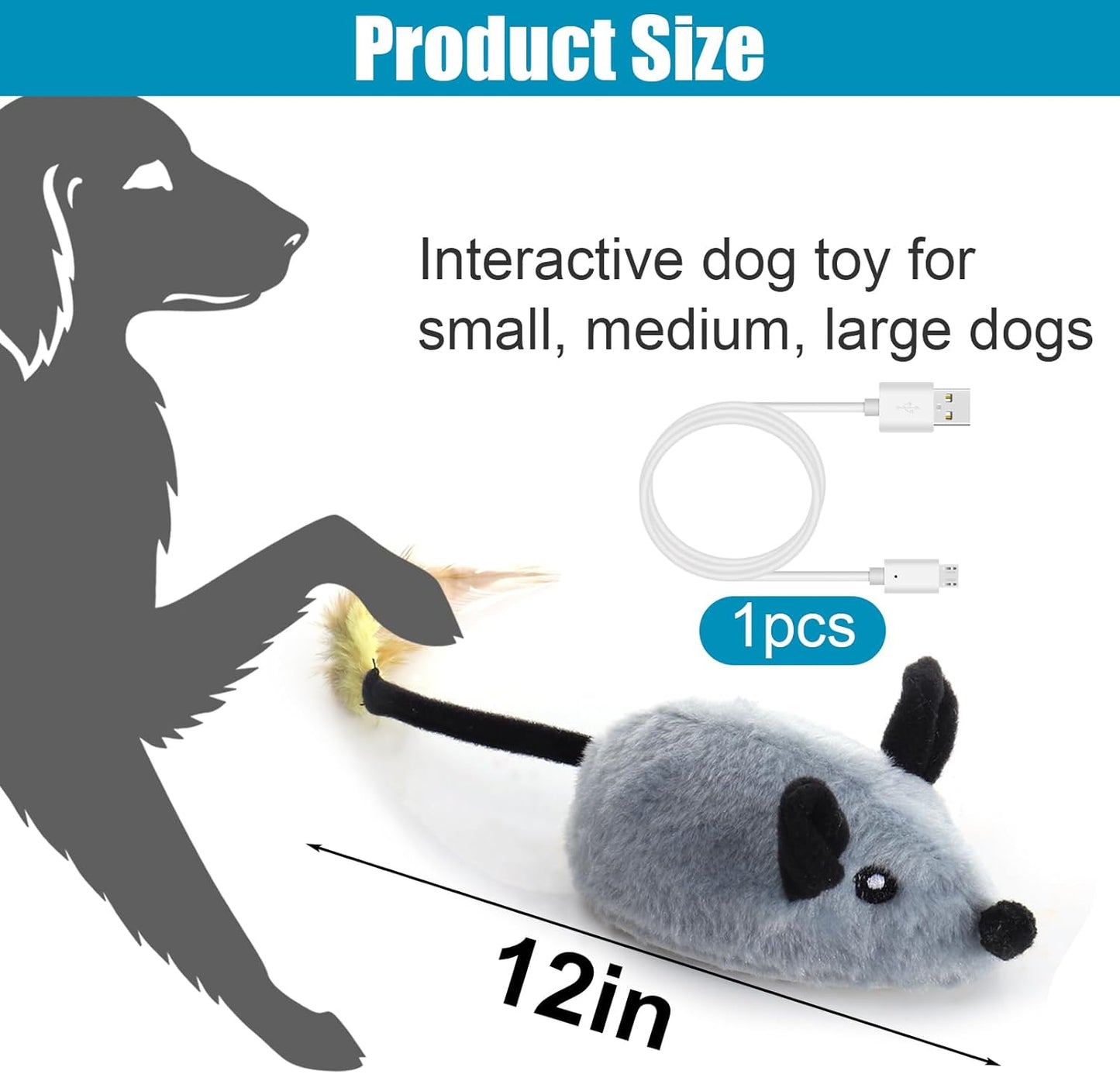 

USB rechargeable moving mouse toy for active  size
