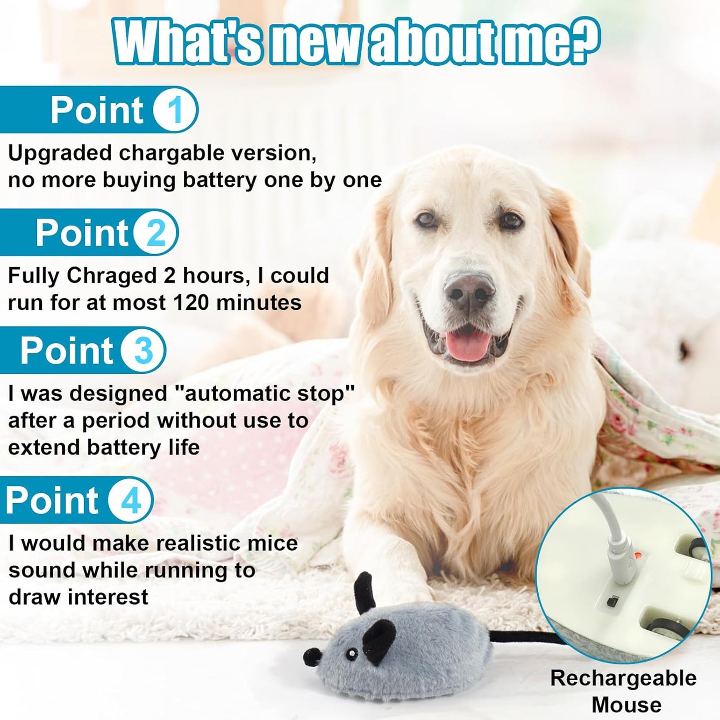 

Realistic moving mouse toy rechargeable by USB