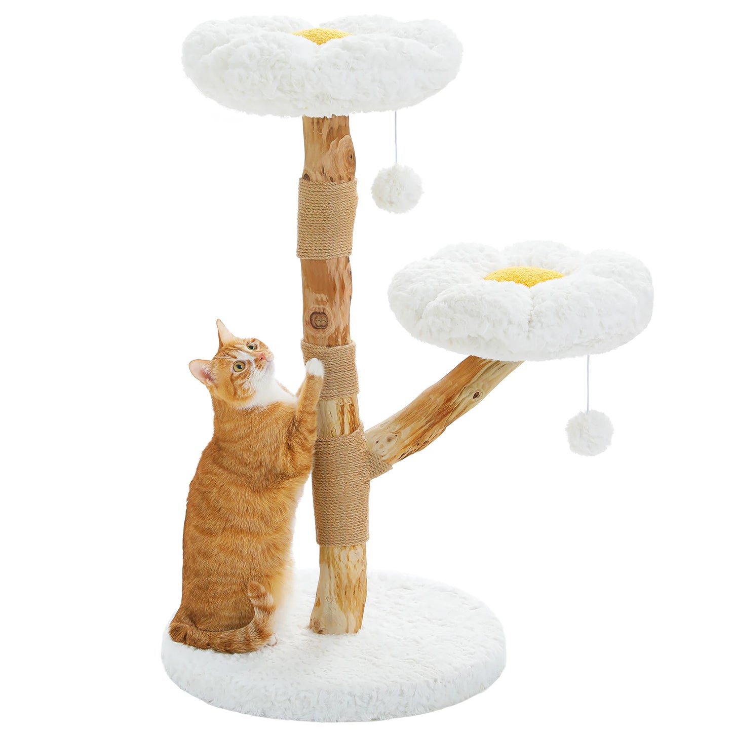 Modern flower cat tree tower with solid wood base