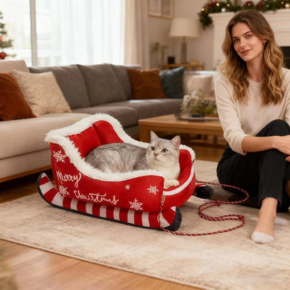 

Festive winter pet bed in sleigh design