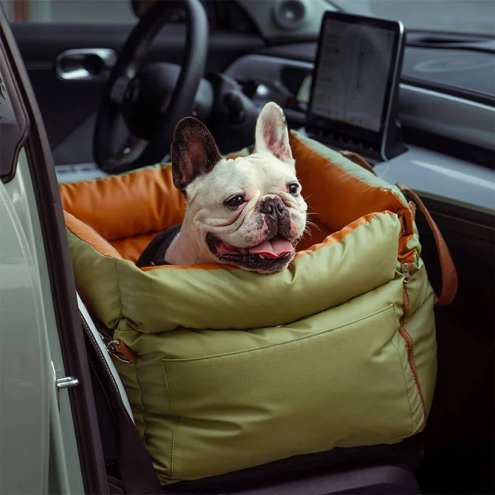 Luxury Faux Leather Pet Car Seat – Travel Booster Bed for Dogs & Cats, Portable Pet Carrier & Car Bed with Safety Leash