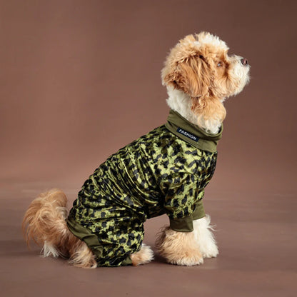

Warm soft fabric dog pajamas for indoor use