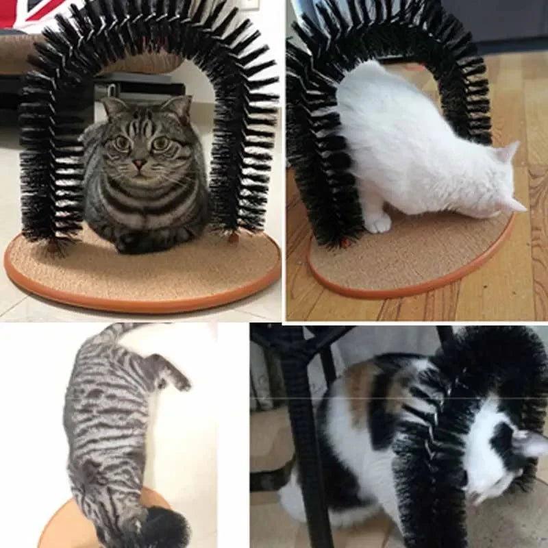

Interactive grooming arch for indoor cats