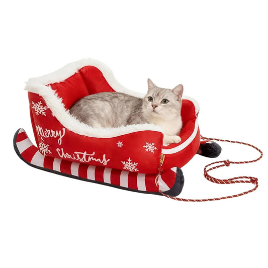 Christmas sleigh plush pet bed for dogs and cats