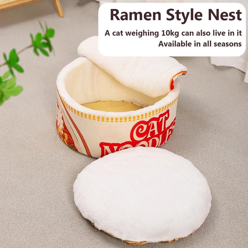 Cute washable cat nest with ramen lid design